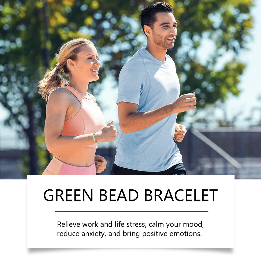 Women's Green Glass Bead Bracelet, Crystal Clear Slip-On Beaded Wristband, Calming Green Jewelry Gift