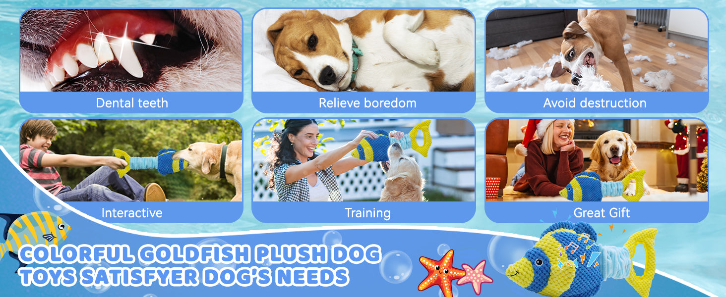 Dog Toys, Interactive Fish Puppy Toys with Crinkle Paper to Keep Them Busy