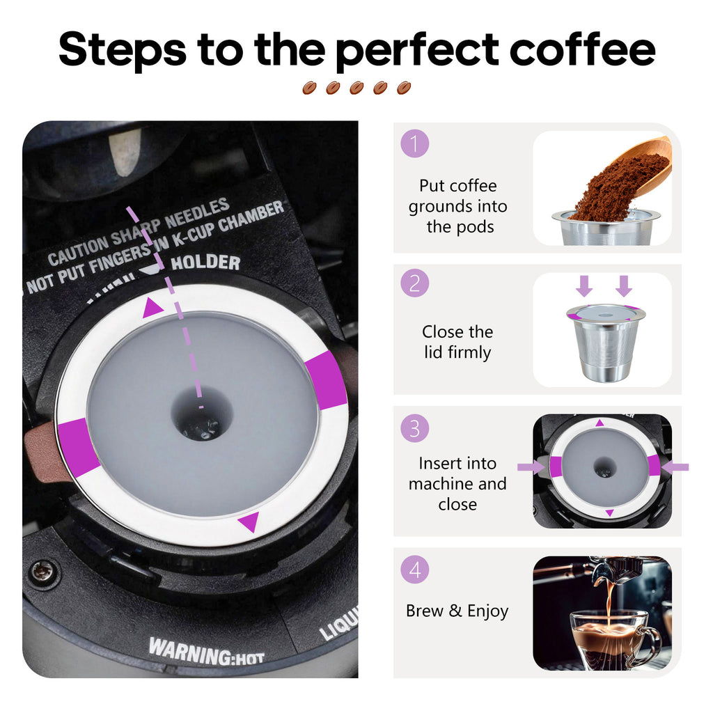 Reusable K Cup Coffee Pods, 304 Stainless Steel Refillable Coffee Filter Compatible with K-Cup Coffee Makers, Include Cleaning Brush & Storage Box