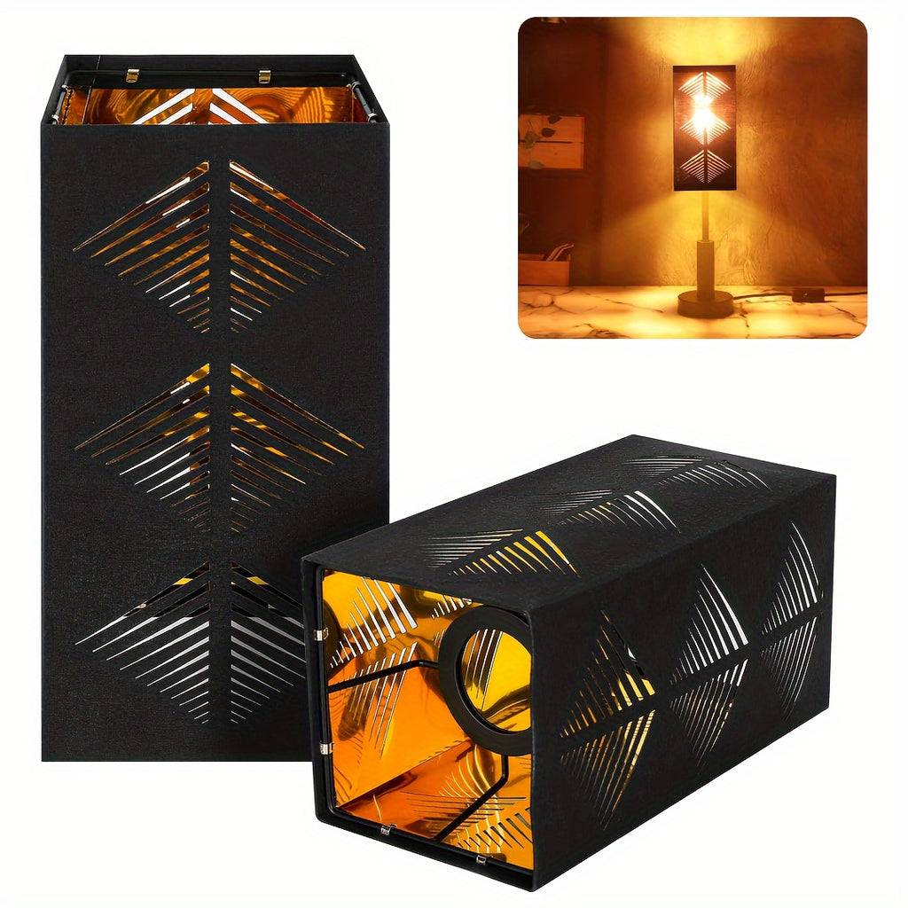 Black Geometric Cutout Cylinder Lamp Shade, Roll-Up Fabric Shade with Gold Lining for Pendant, Sconce & Table Lamps