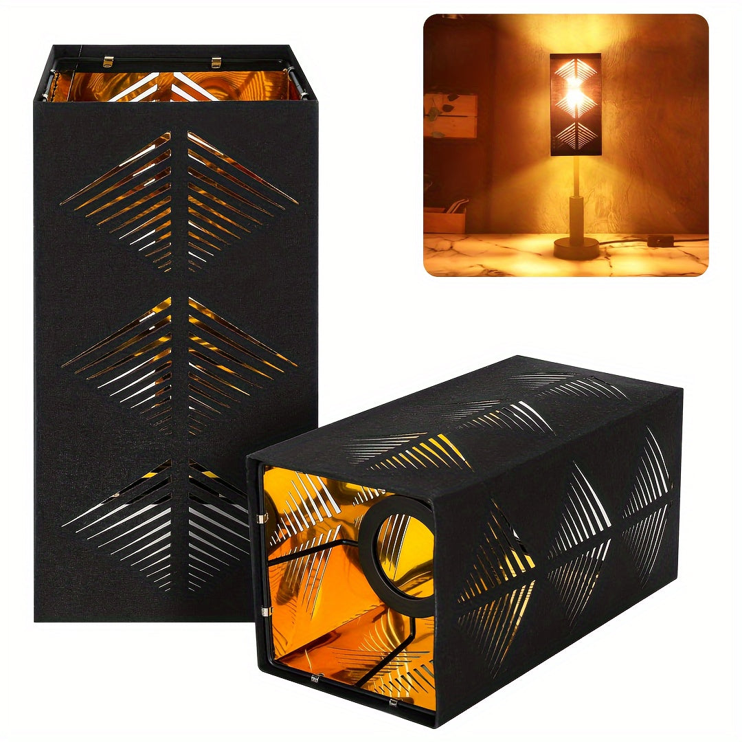 Black Geometric Cutout Cylinder Lamp Shade, Roll-Up Fabric Shade with Gold Lining for Pendant, Sconce & Table Lamps
