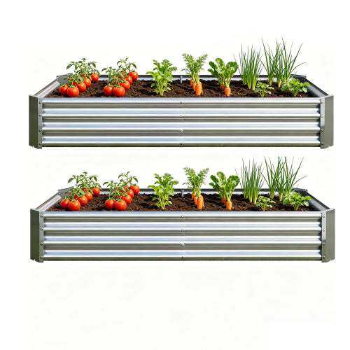 AEELLEEA 72 x 36 x 12 Inch Silver Galvanized Metal Raised Garden Bed, 2 Pack Rectangular Outdoor Planter Box for Vegetables, Herbs & Flowers