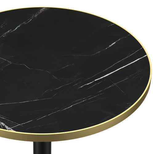 AEELLEEA 31.5-Inch Round Dining Table, Black Marble-Look Top with Black and Gold Metal Pedestal Base, Modern Kitchen Table