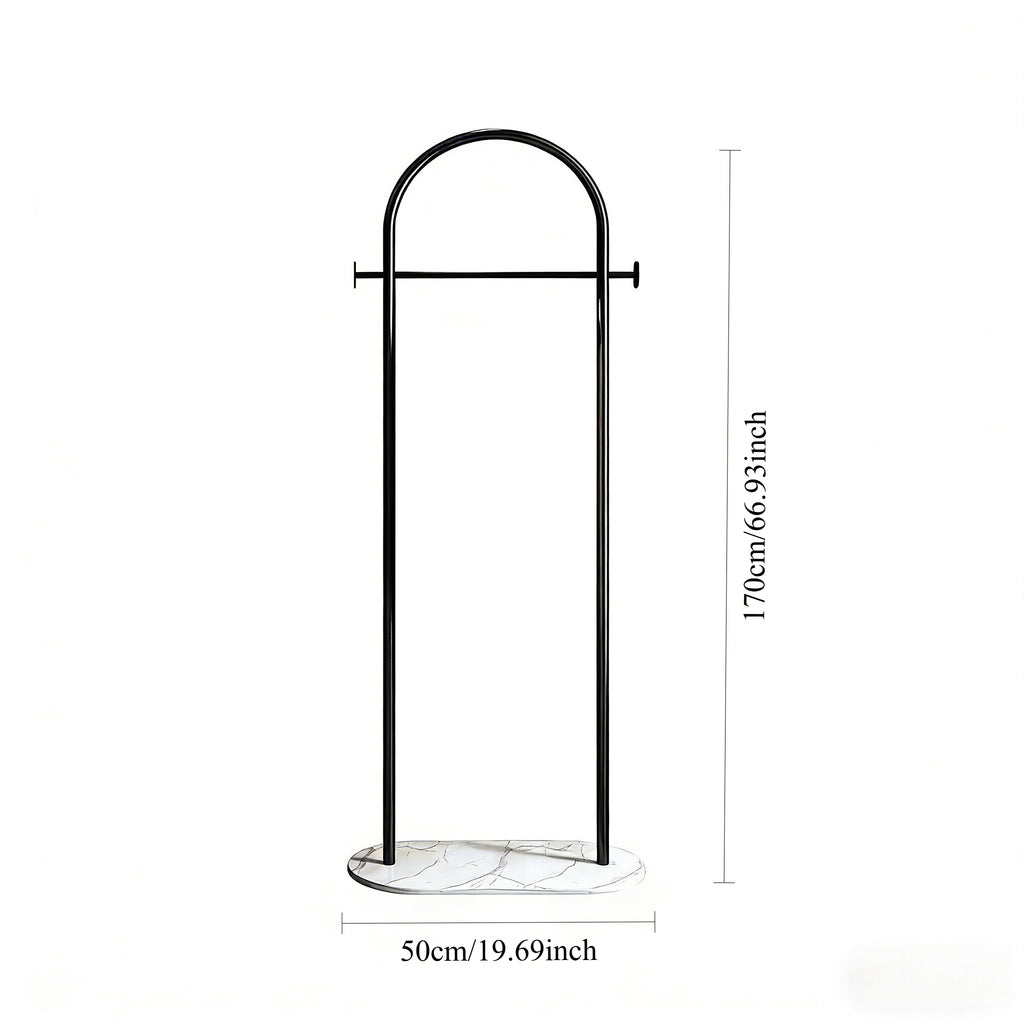 AEELLEEA-Freestanding Metal Coat Rack with Bottom Storage Shelf & Side Hooks, Modern Garment Organizer