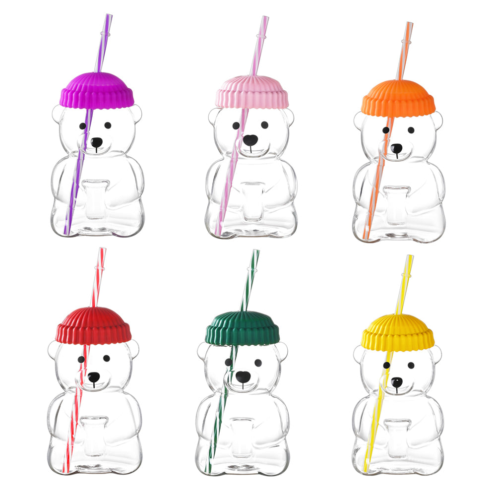 Bear-Shaped Plastic Tumbler with Lid and Reusable Straw, 16.9 fl oz, Clear and Green