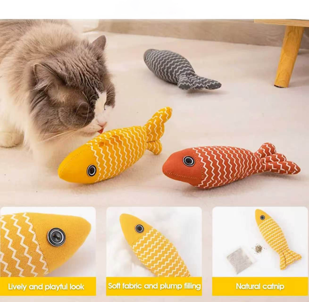 Cat Catnip Fish Toy, Durable Linen Plush Chew Toy with Natural Catnip for Indoor Cats Kitten Bite Hug Play