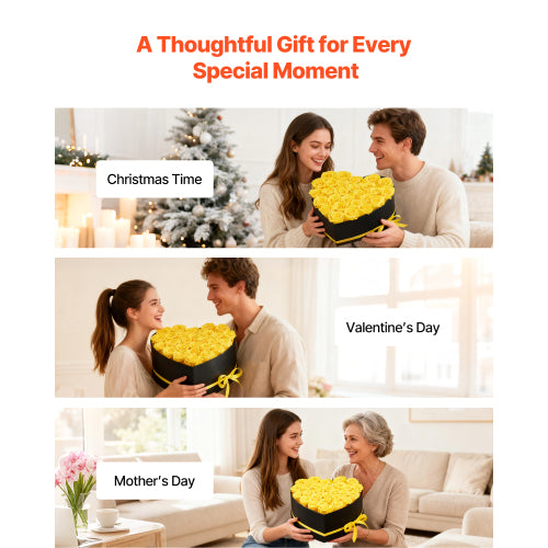 Preserved Roses Heart Box, 27 Yellow Forever Roses in Heart Shaped Gift Box, Long Lasting Flowers for Wife Mom Her Birthday