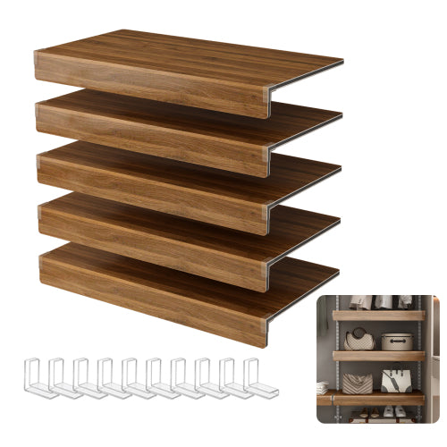 AEELLEEA Wood Grain PVC Wire Shelf Covers, 5 Pack Decorative Rack Covers with Acrylic Clips, No-Tool Installation for Closet Pantry Storage