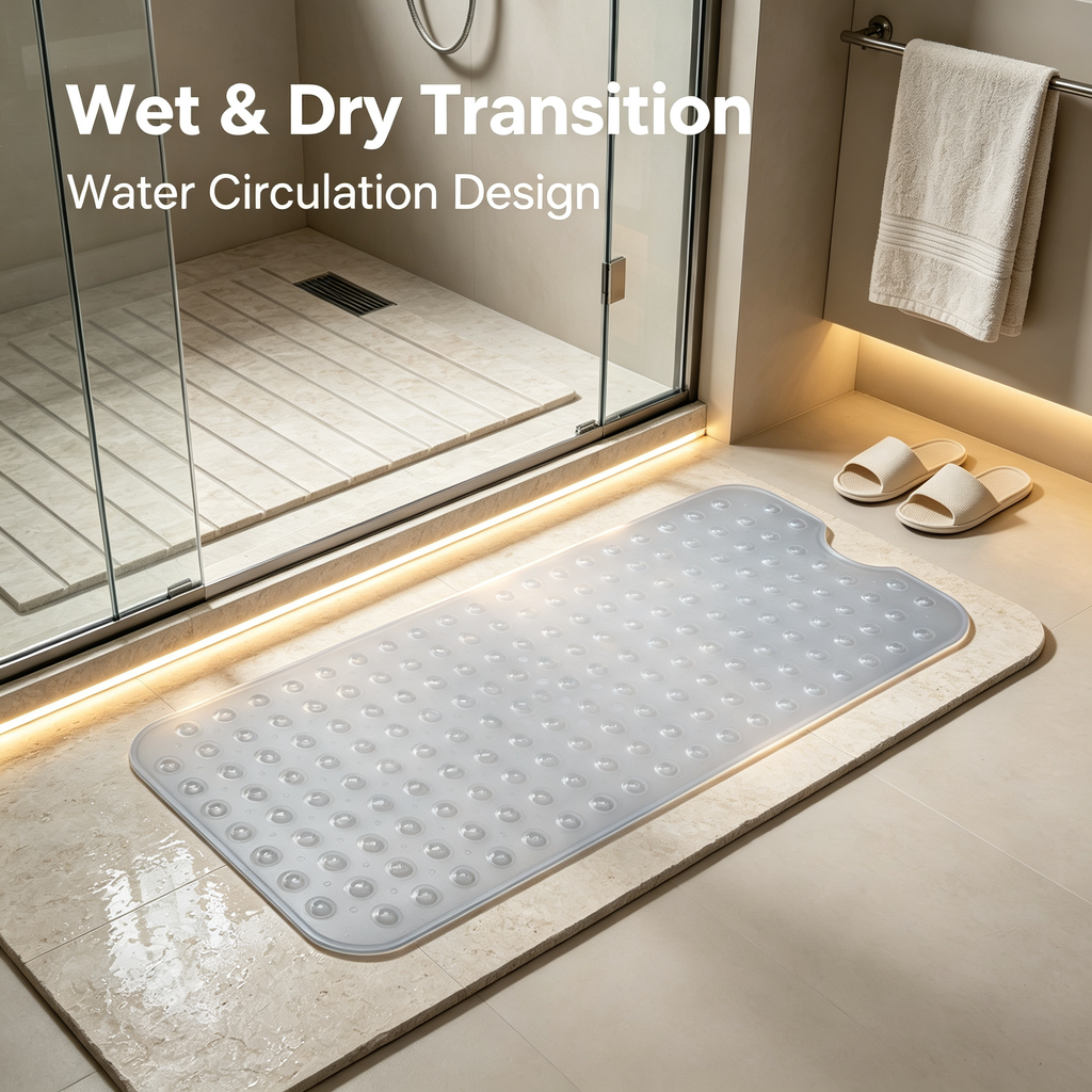 BPA Free PVC Non Slip Shower Mat with 200 Suction Cups & Drain Holes, Pebble Massage Bath Mat Machine Washable for Bathroom Tub