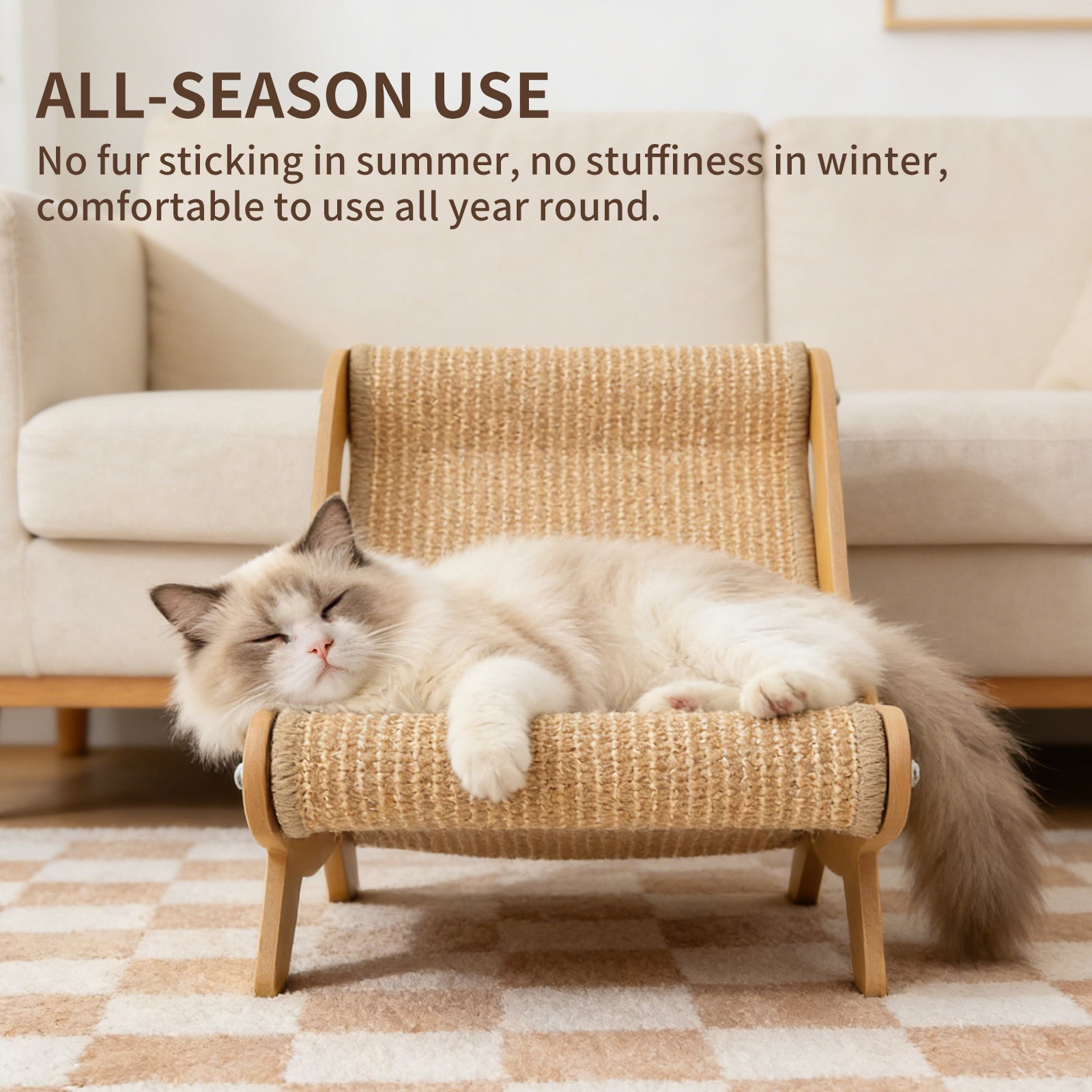 2-in-1 Cat Recliner Scraper Board & Sofa Bed - Scratch Resistant, Low Lint Wooden Cat Scratcher Bed with Replaceable Scratching Pad, Multi-Functional Cat Furniture for Indoor Cats