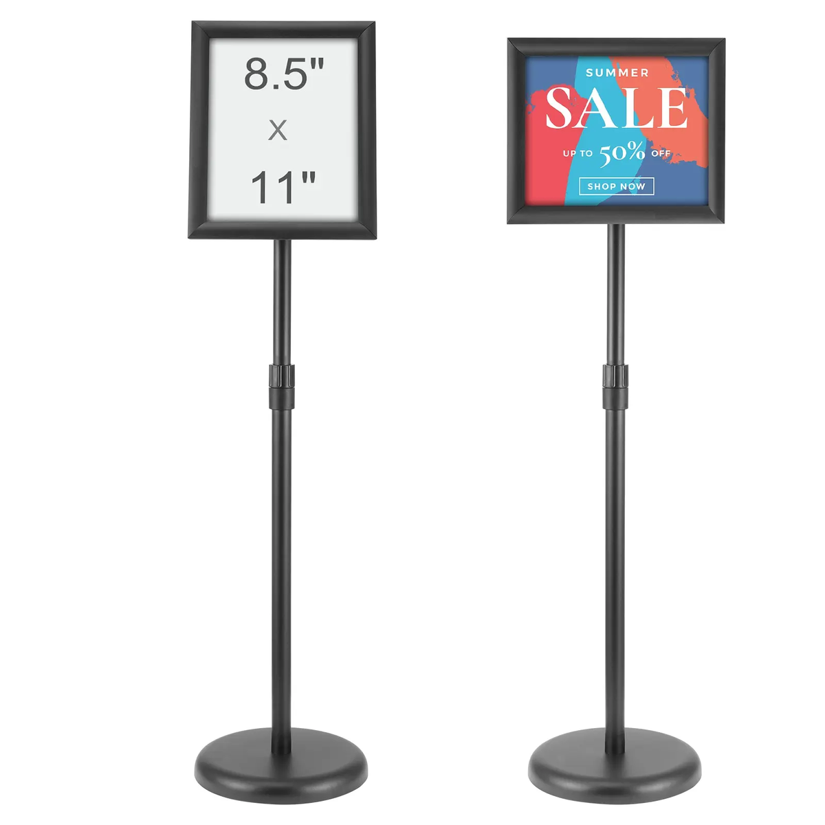 AEELLEEA-Floor Standing Sign Holder, Adjustable Pedestal Poster Stand with Round Base, Vertical & Horizontal Display for Business Advertisement