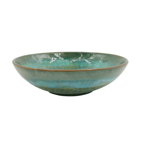 AEELLEEA 11.8-Inch Blue Green Glazed Decorative Bowl, Round Fruit and Centerpiece Bowl