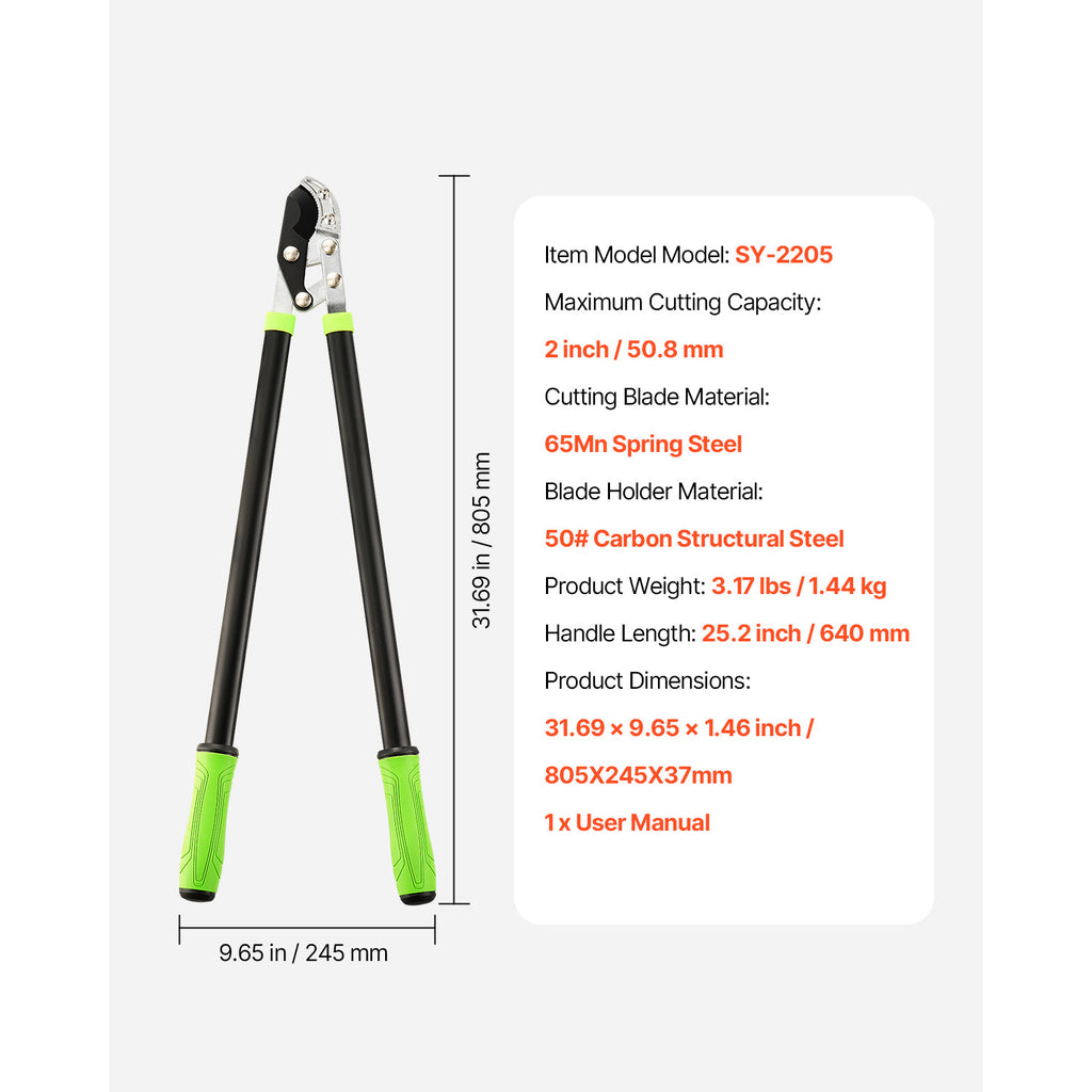 32" Heavy Duty Loppers, Pruning Shears for Tree Trimming, Garden Shears, Hedge Shears, Gardening Shears, Cuts up to 2" Dia, Steel Branch Cutter