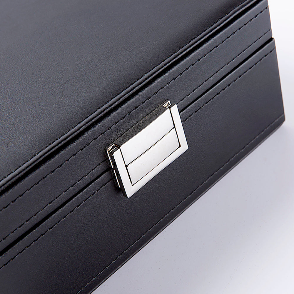 AEELLEEA-50 Slot Black Jewelry Organizer Box with Large Mirror, Earring Storage Case for Necklaces, Earrings & Bracelets
