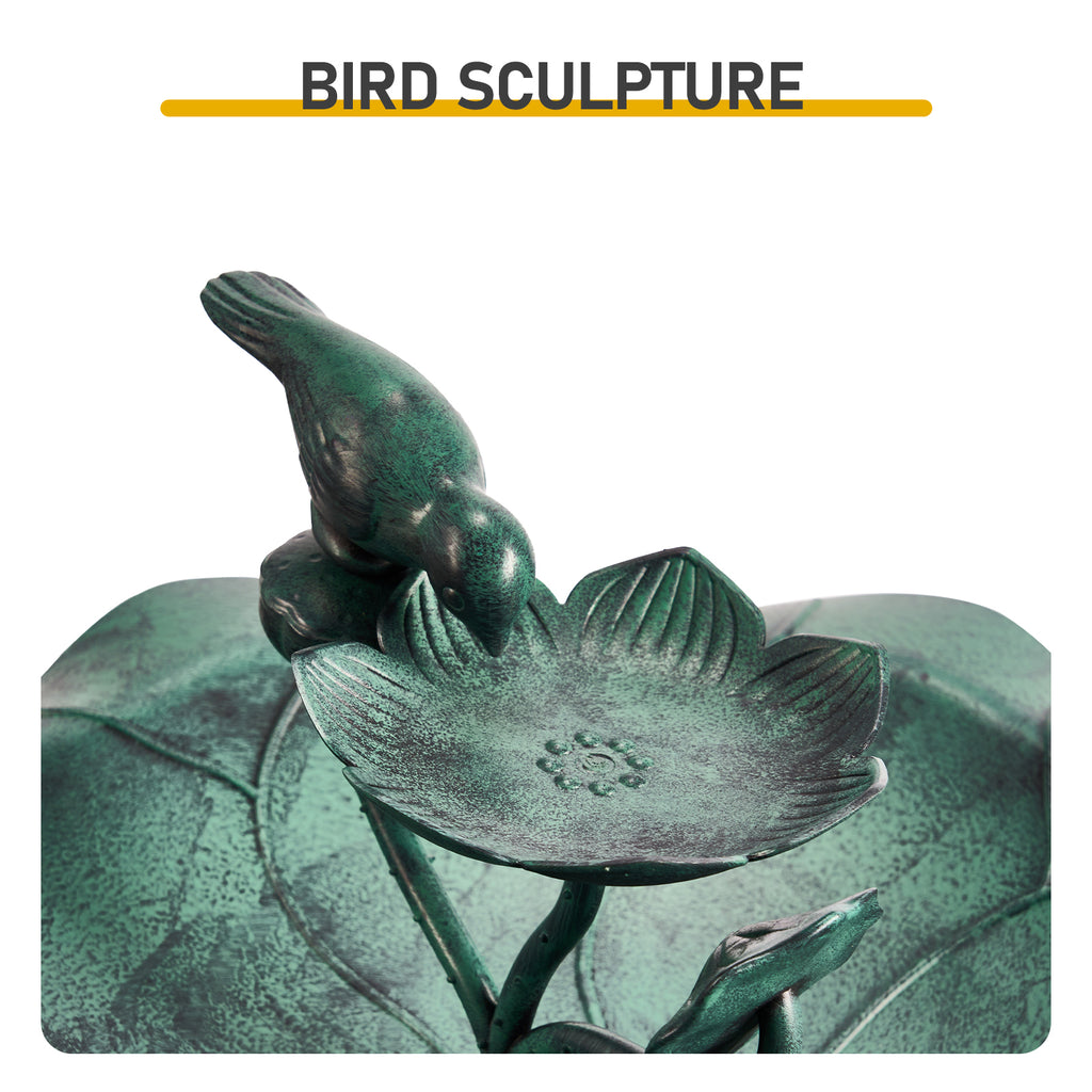 Dark Green Resin Bird Bath, Freestanding Lotus Style Bird Feeder Basin for Garden Yard Outdoor Decor