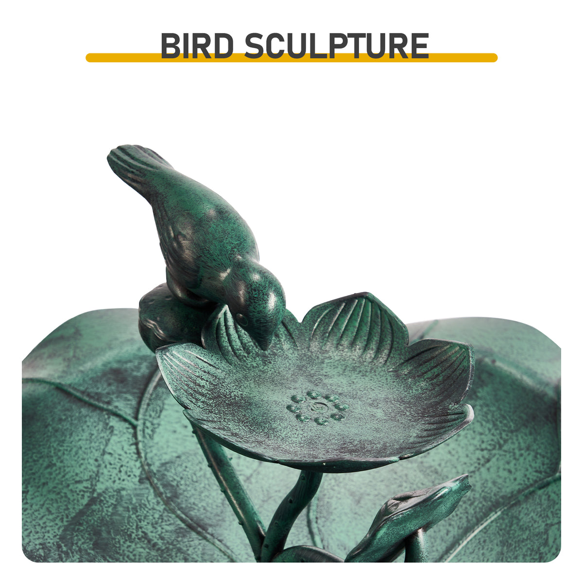 Dark Green Resin Bird Bath, Freestanding Lotus Style Bird Feeder Basin for Garden Yard Outdoor Decor
