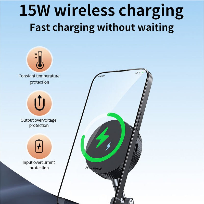 Vacuum Magnetic Wireless Charging Car Phone Holder, 360° Rotation Bidirectional Adsorption Dash Mount, MagSafe Compatible Phone Stand
