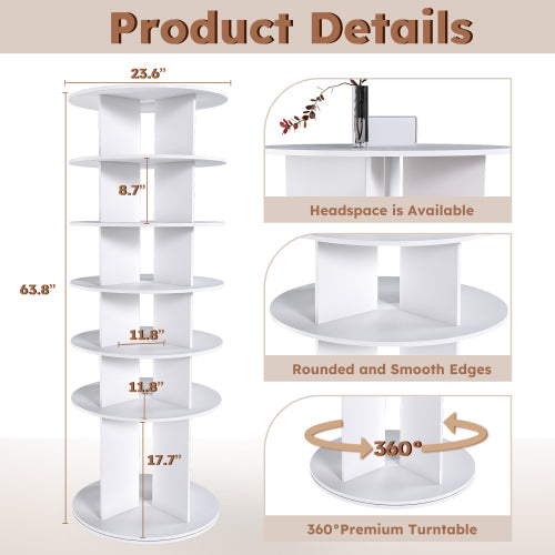 AEELLEEA 6-Tier 360° Rotating Shoe Rack Tower, Freestanding Spinning Shoe Organizer, Holds 30 Pairs, High Bottom for Long Boots, White