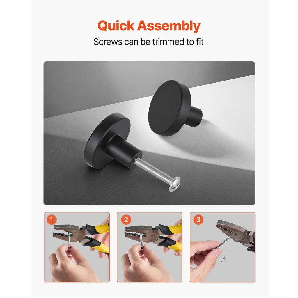 10 Pack Matte Black Mushroom Cabinet Knobs, Zinc Alloy Round Drawer Knobs with 2 Size Trimmable M4 Screws, Modern Flat Knobs for Cupboard Dresser Furniture