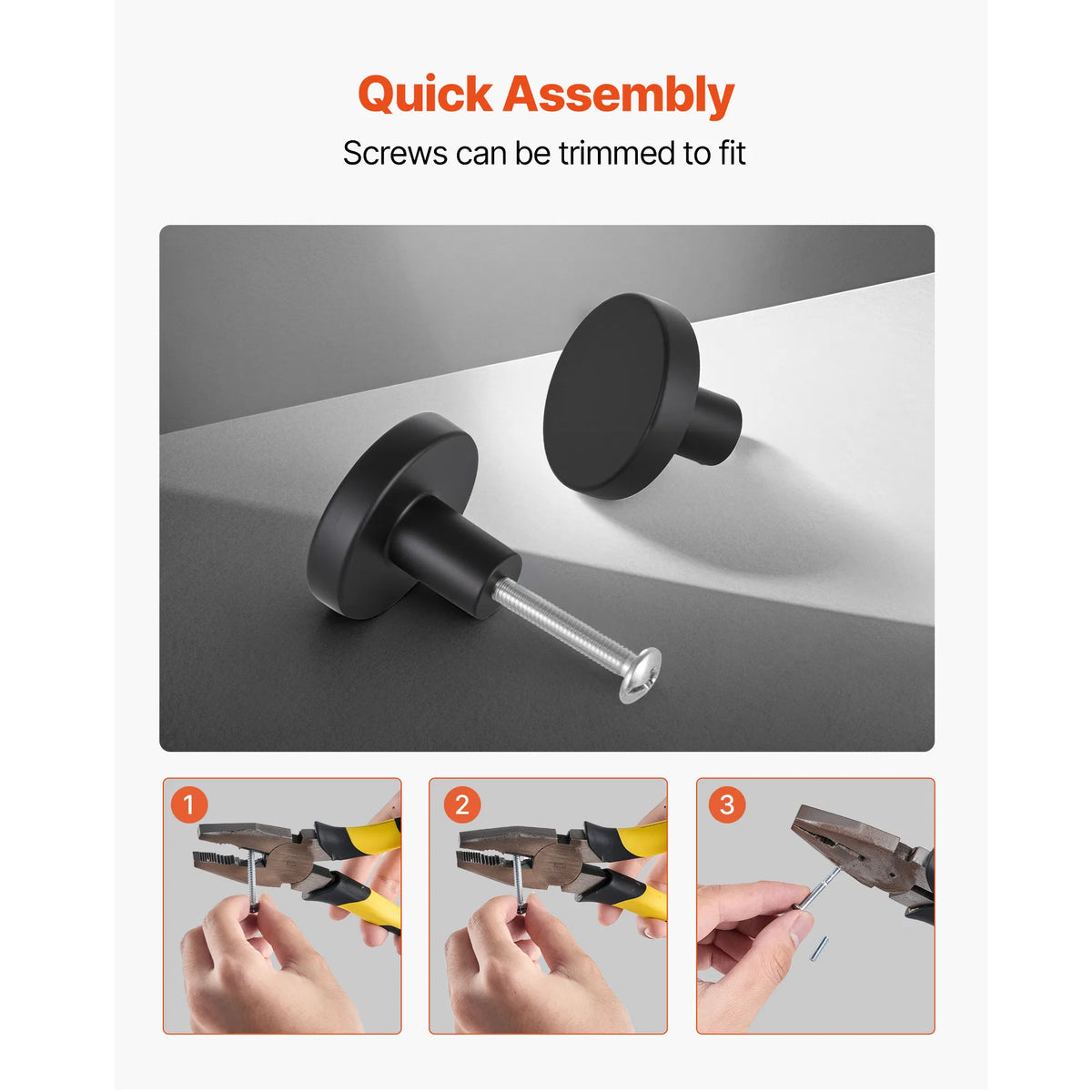 10 Pack Matte Black Mushroom Cabinet Knobs, Zinc Alloy Round Drawer Knobs with 2 Size Trimmable M4 Screws, Modern Flat Knobs for Cupboard Dresser Furniture
