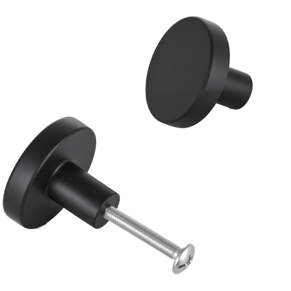 10 Pack Matte Black Mushroom Cabinet Knobs, Zinc Alloy Round Drawer Knobs with 2 Size Trimmable M4 Screws, Modern Flat Knobs for Cupboard Dresser Furniture