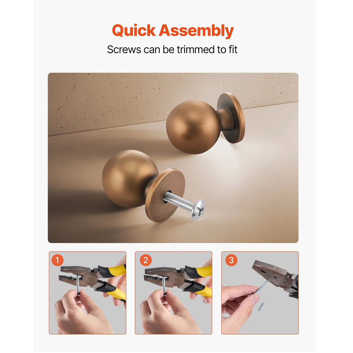 12 Pack Antique Brass Round Cabinet Knobs, Zinc Alloy Single Hole Ball Drawer Knobs, 0.98 in Furniture Cabinet Door Pulls with Cuttable M4 Screws
