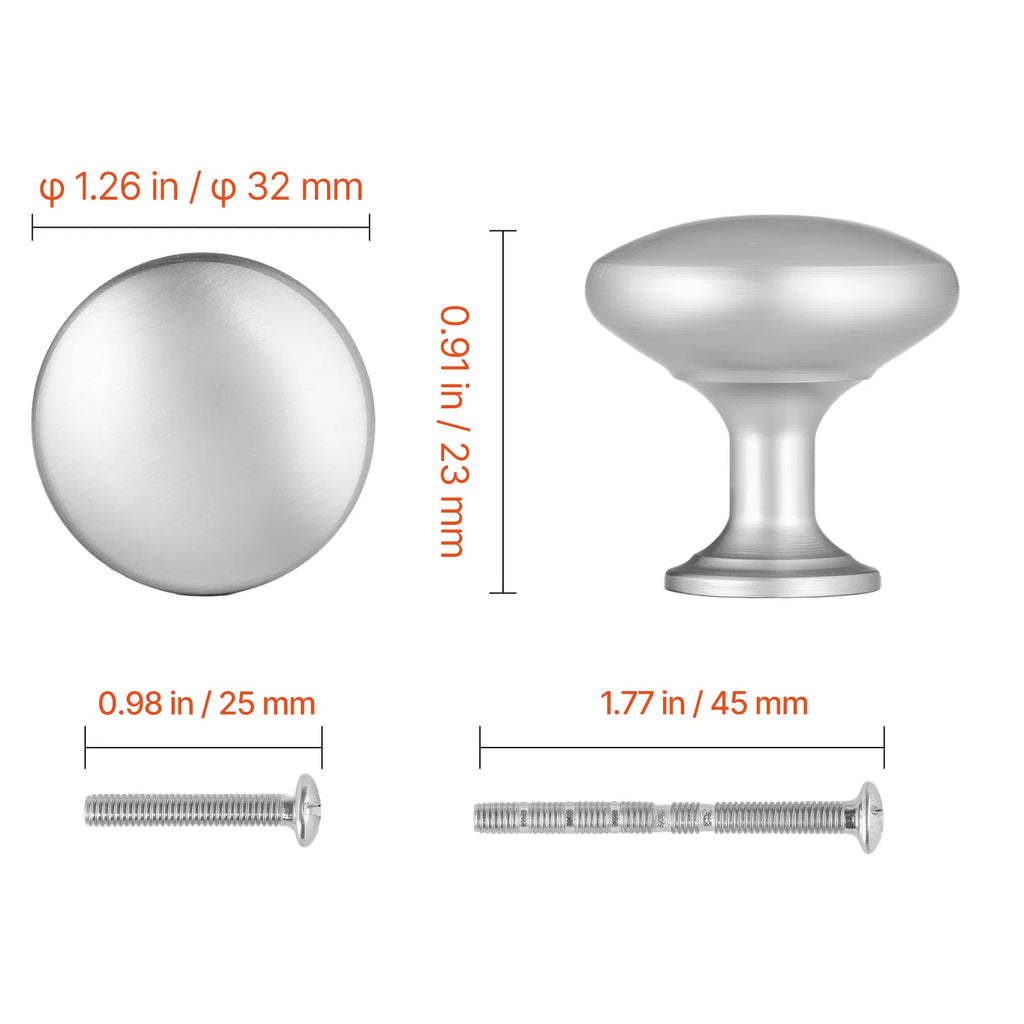 10 Pack Brushed Nickel Mushroom Cabinet Knobs, Zinc Alloy Round Drawer Knobs with 2 Sizes Trimmable M4 Screws for Cupboard Dresser Furniture