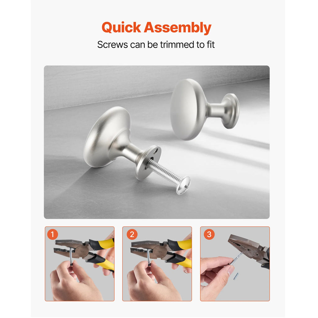 10 Pack Brushed Nickel Mushroom Cabinet Knobs, Zinc Alloy Round Drawer Knobs with 2 Sizes Trimmable M4 Screws for Cupboard Dresser Furniture