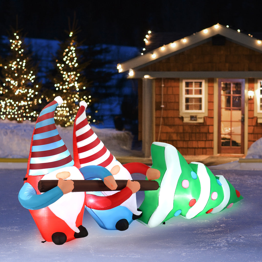 AEELLEEA-Christmas Inflatable Decoration, Two Cute Gnomes Pulling Christmas Tree with LED Lights