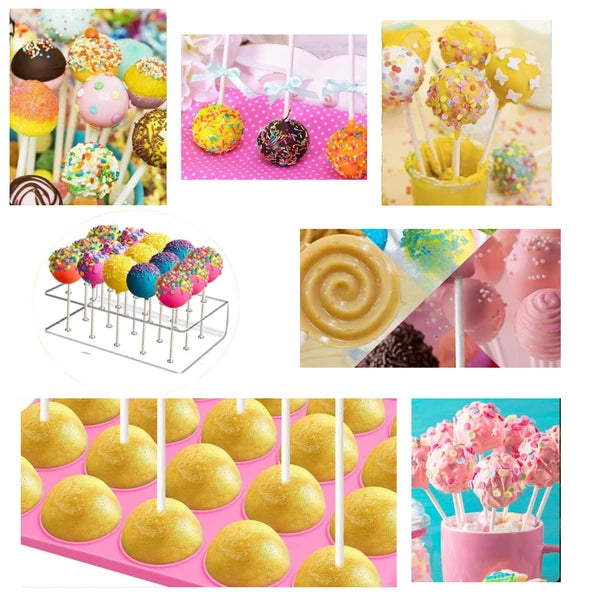 Aeelleea 717 Pcs Lollipop Cake Pop Mold Set, 2 Silicone Molds, Sticks, Wrappers, Decor Pen, Measuring Cup, Display Stand, DIY Candy Kit