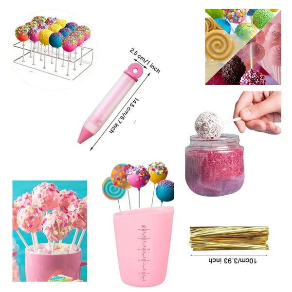 Aeelleea 717 Pcs Lollipop Cake Pop Mold Set, 2 Silicone Molds, Sticks, Wrappers, Decor Pen, Measuring Cup, Display Stand, DIY Candy Kit