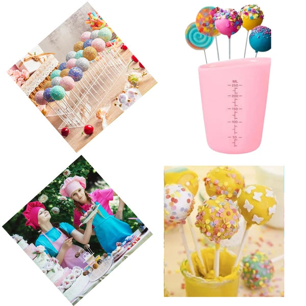Aeelleea 717 Pcs Lollipop Cake Pop Mold Set, 2 Silicone Molds, Sticks, Wrappers, Decor Pen, Measuring Cup, Display Stand, DIY Candy Kit