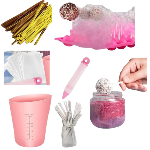 Aeelleea 717 Pcs Lollipop Cake Pop Mold Set, 2 Silicone Molds, Sticks, Wrappers, Decor Pen, Measuring Cup, Display Stand, DIY Candy Kit