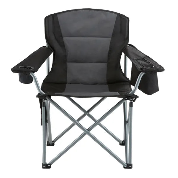 Aeelleea Folding Camping Chair, 38.98×38.58×24.8 Inch Heavy Duty Chair with Cup Holder, Side Pocket & Cooler Bag, Padded Back for Beach Fishing