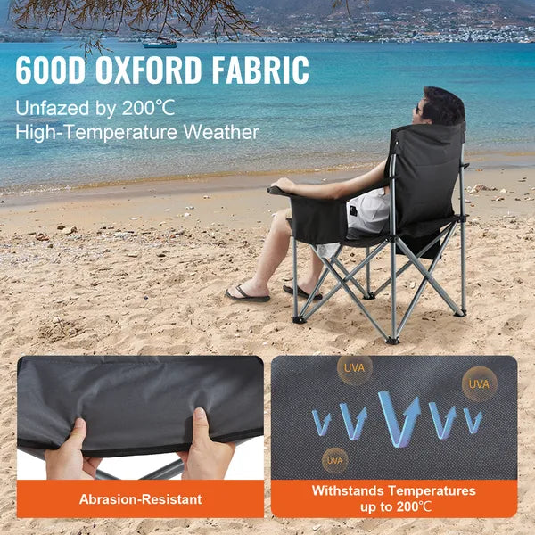 AEELLEEA 350LBS Folding Camping Chair 38.58" x 24.8" x 38.98", Heavy Duty Oxford Camp Chair with Cup Holder Cooler Bag for Outdoor Beach