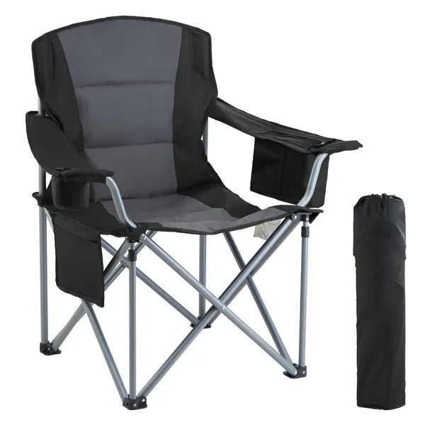 Aeelleea Folding Camping Chair, 38.98×38.58×24.8 Inch Heavy Duty Chair with Cup Holder, Side Pocket & Cooler Bag, Padded Back for Beach Fishing