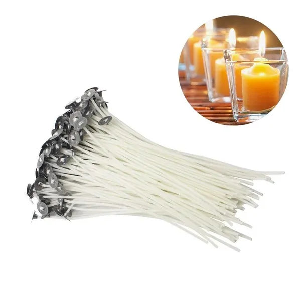 6 Inch Cotton Core Candle Wicks, Pre Tabbed Candle Making Supplies, 100Pcs Cotton Candle Wicks for DIY Soy & Paraffin Candle Craft