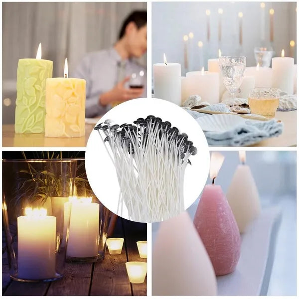 6 Inch Cotton Core Candle Wicks, Pre Tabbed Candle Making Supplies, 100Pcs Cotton Candle Wicks for DIY Soy & Paraffin Candle Craft