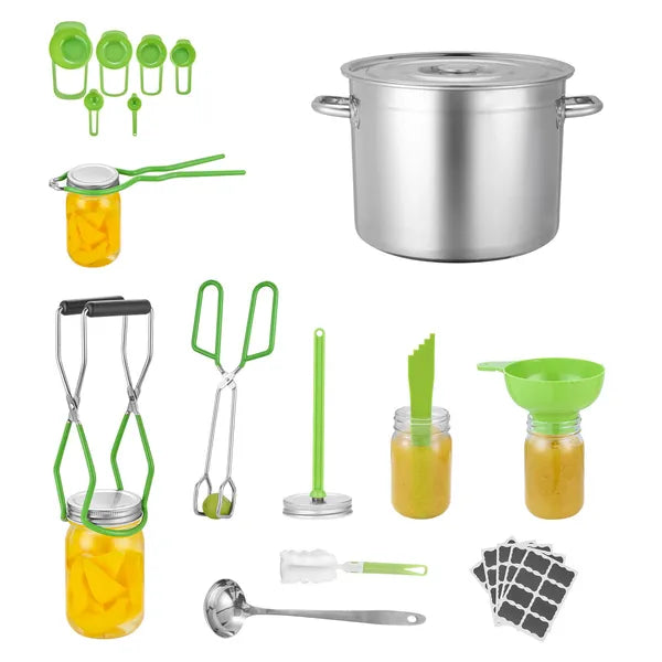 Aeelleea 11Pcs Canning Supplies Starter Kit, Stainless Steel Water Bath Canning Set for Beginners, Includes Pot, Rack, Lid & Canning Tools