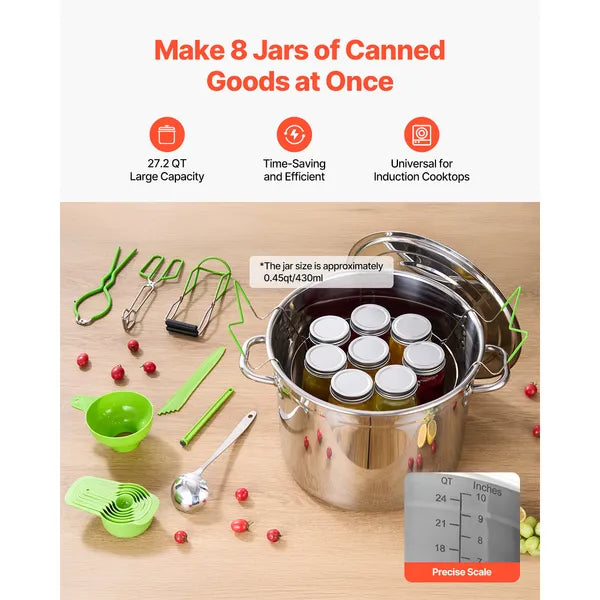 Aeelleea 11Pcs Canning Supplies Starter Kit, Stainless Steel Water Bath Canning Set for Beginners, Includes Pot, Rack, Lid & Canning Tools