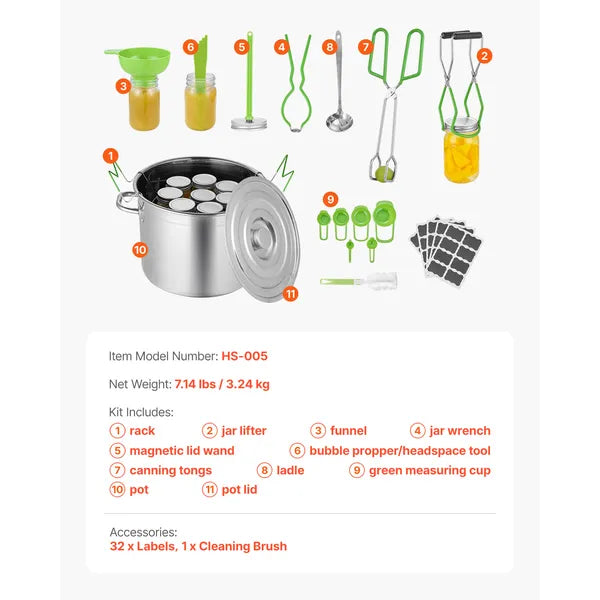 Aeelleea 11Pcs Canning Supplies Starter Kit, Stainless Steel Water Bath Canning Set for Beginners, Includes Pot, Rack, Lid & Canning Tools