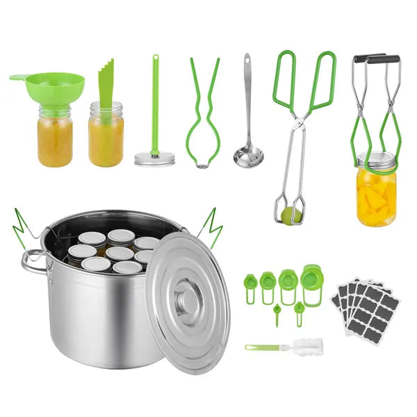 Aeelleea 11Pcs Canning Supplies Starter Kit, Stainless Steel Water Bath Canning Set for Beginners, Includes Pot, Rack, Lid & Canning Tools