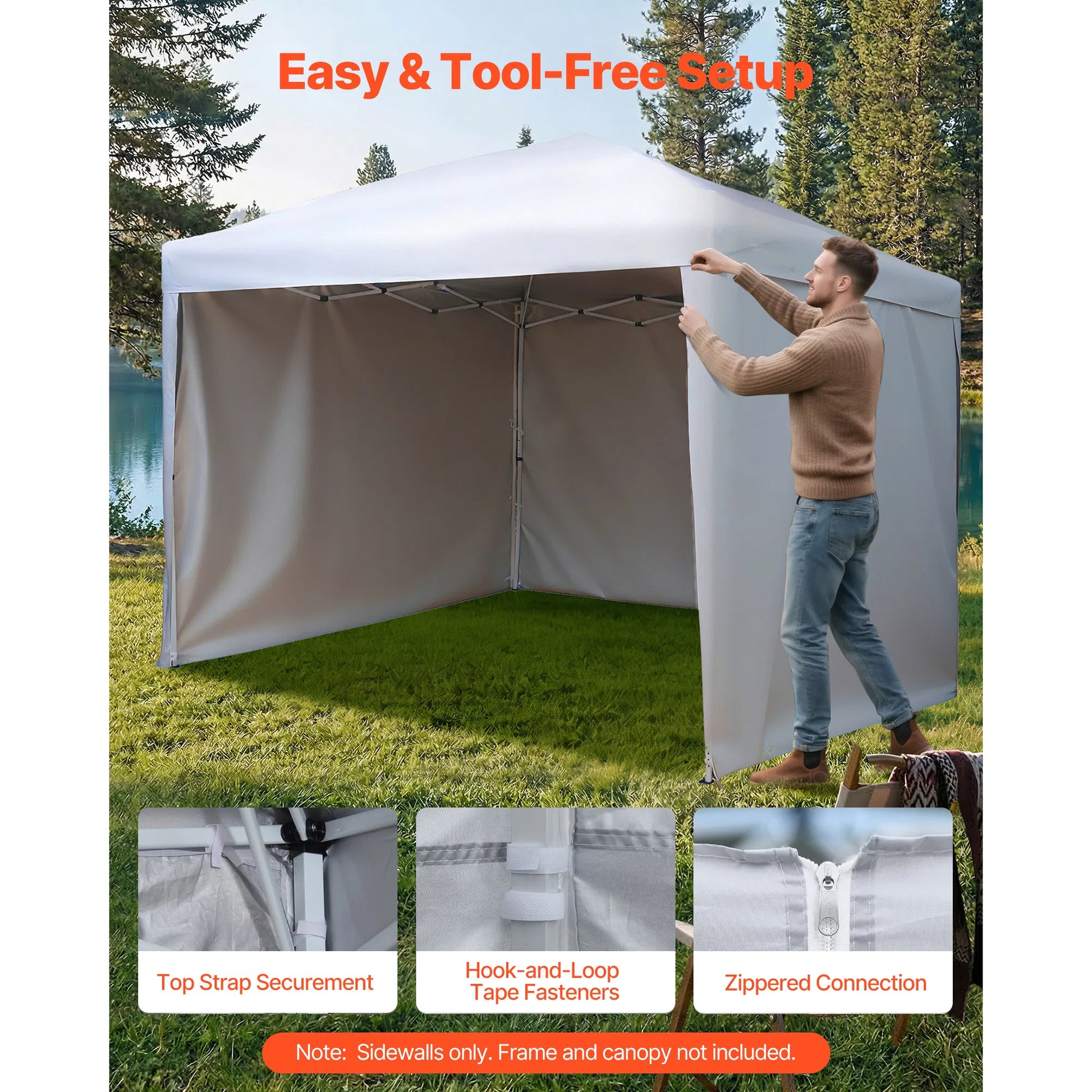10' x 10' Pop-Up Canopy Sidewalls, 3-Pack Waterproof 210D Oxford Tent Walls with Sun Protection, White