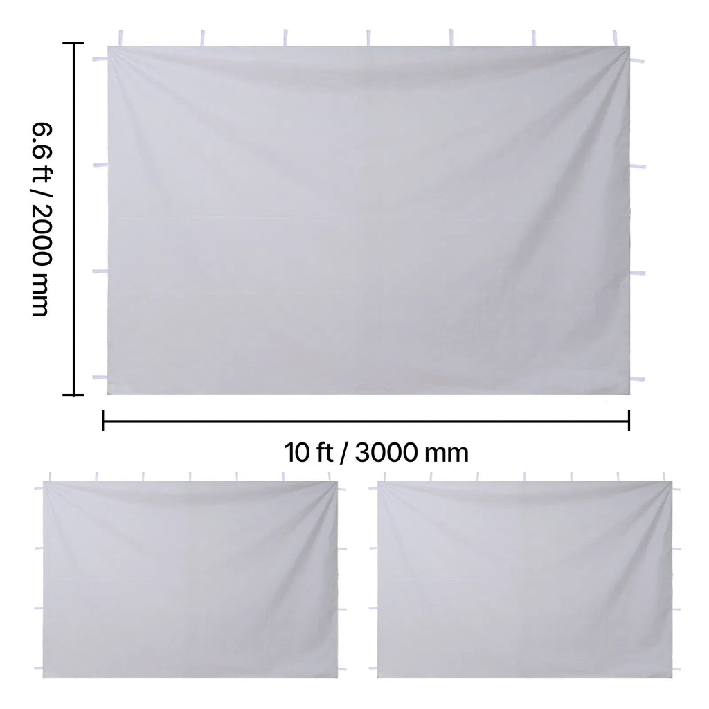 10' x 10' Pop-Up Canopy Sidewalls, 3-Pack Waterproof 210D Oxford Tent Walls with Sun Protection, White