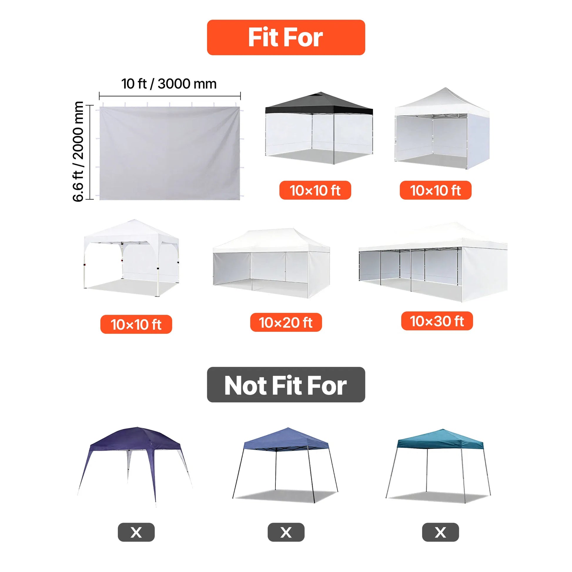 10' x 10' Pop-Up Canopy Sidewalls, 3-Pack Waterproof 210D Oxford Tent Walls with Sun Protection, White