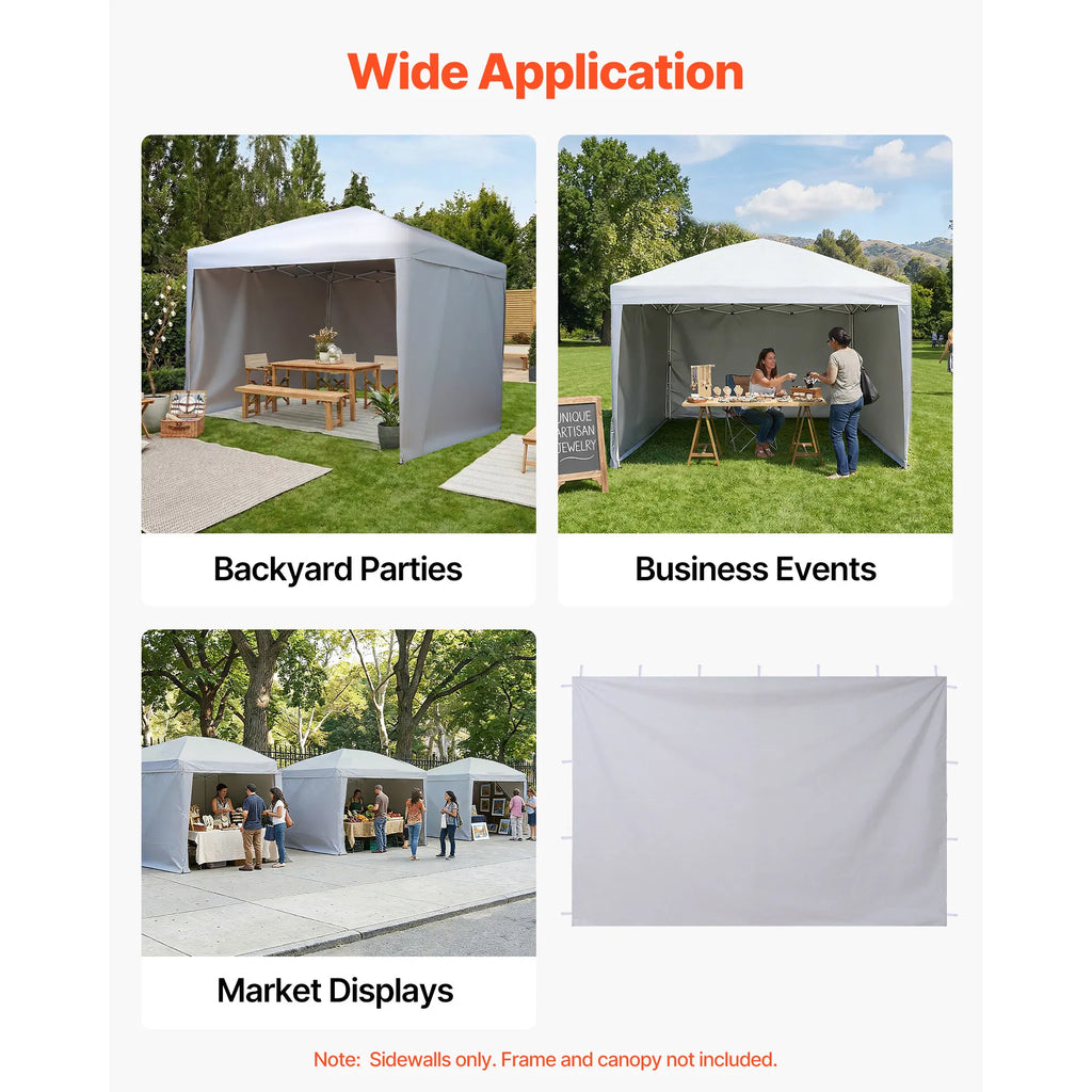10' x 10' Pop-Up Canopy Sidewalls, 3-Pack Waterproof 210D Oxford Tent Walls with Sun Protection, White
