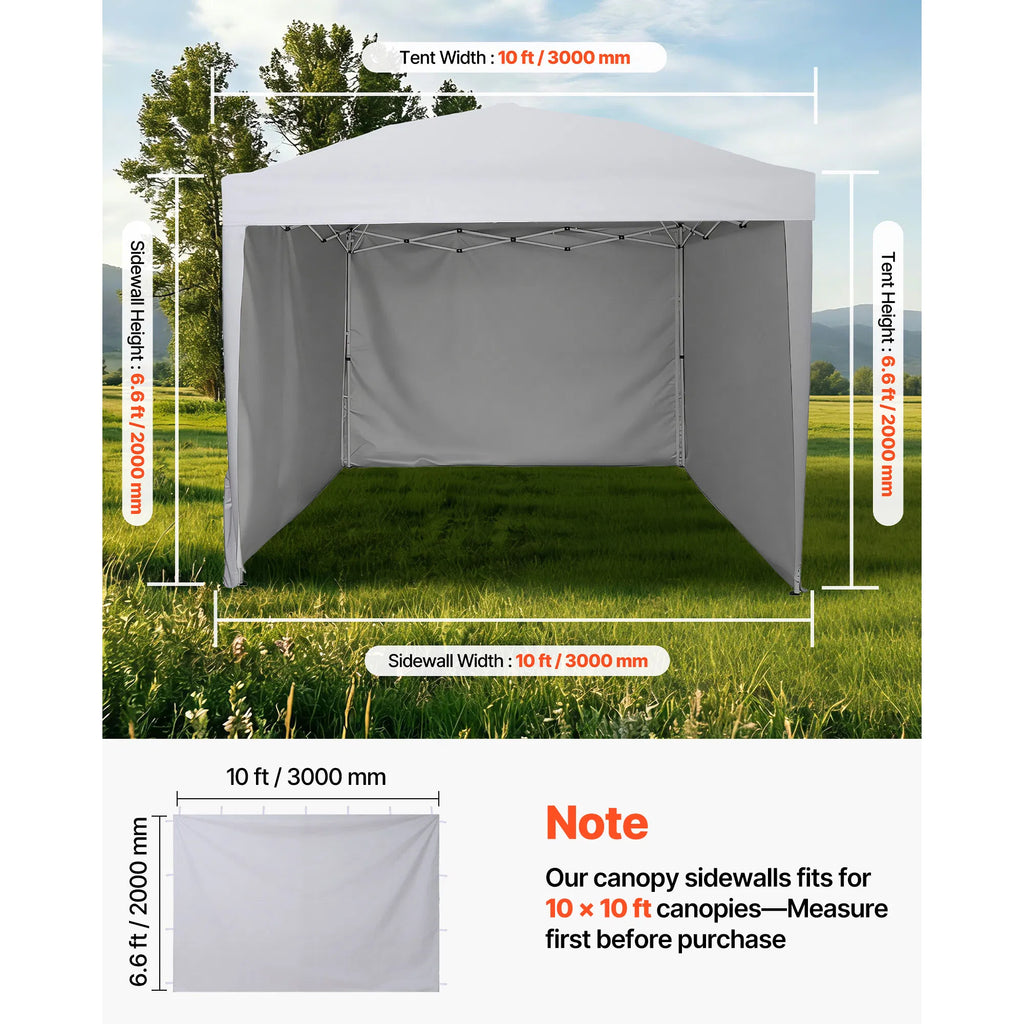 10' x 10' Pop-Up Canopy Sidewalls, 3-Pack Waterproof 210D Oxford Tent Walls with Sun Protection, White