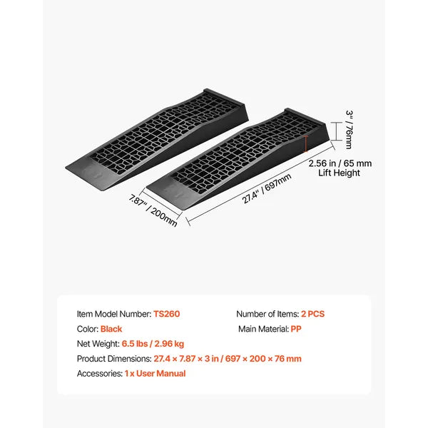 AEELLEEA 2-Pack Low Profile Car Ramps 27.4" L x 7.87" W, 2.56" Lift 10000 lbs Plastic Vehicle Service Ramps for Low Cars