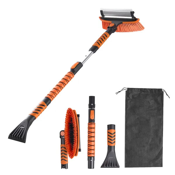 Aeelleea 34.25-42.13 Inch Telescopic Snow Brush, 180° Rotatable Head with Ice Scraper & Squeegee, 3-in-1 Car Snow Removal Tool for Car Truck SUV RV