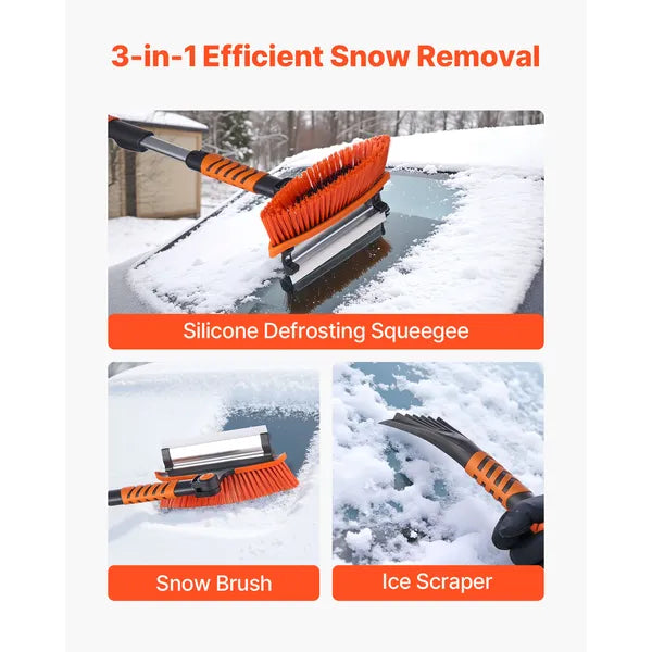 Aeelleea 34.25-42.13 Inch Telescopic Snow Brush, 180° Rotatable Head with Ice Scraper & Squeegee, 3-in-1 Car Snow Removal Tool for Car Truck SUV RV